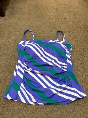 Blue, Green & White Diagonal Stripe Tankini Top